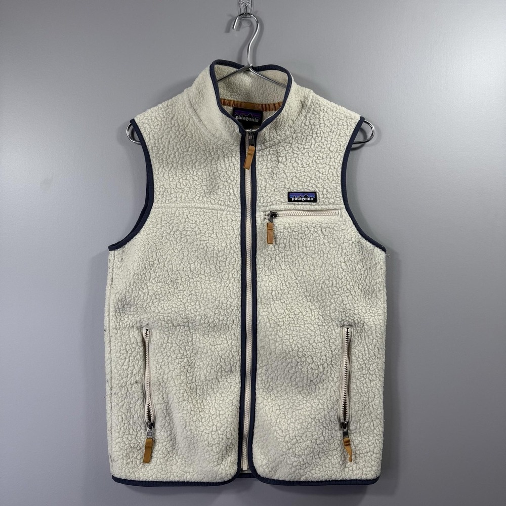 Patagonia Deep Pile Sherpa Vest Mens Small White Fleece Full Zip